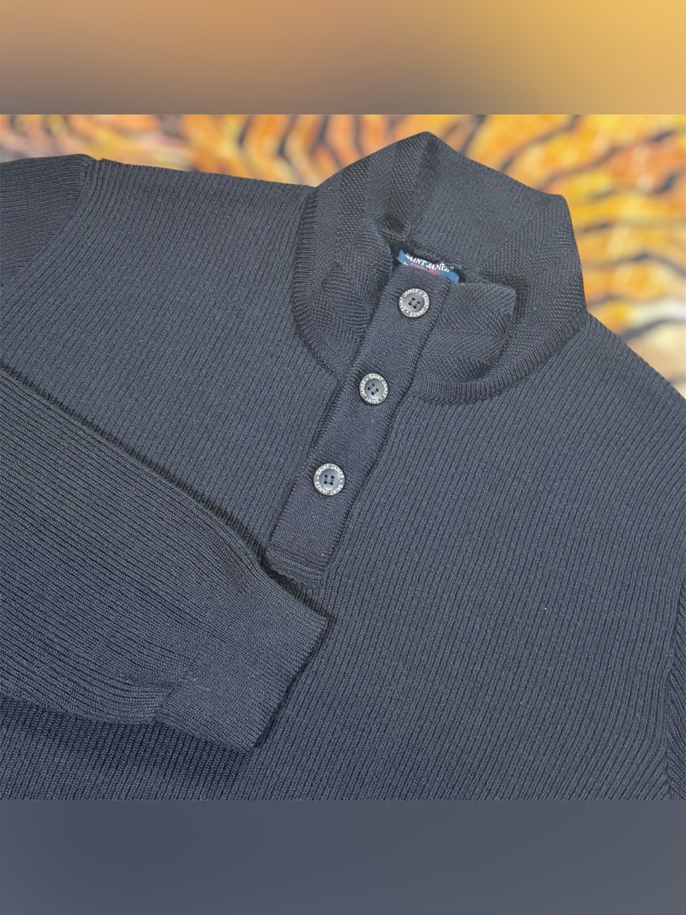 St James France Bourboule Henley 100% Wool Sweater Thick Knit Pullover $395